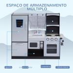 Cozinha de Brinquedo Infantil Cozinha de Madeira para Crianças com Acessórios Cozinha para Crianças com Forno Micro - Ondas Lavatório 105x31,5x95 cm Cinza e Preto