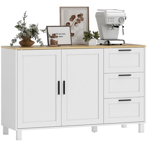 Aparador Moderno para Sala de Estar com 2 Portas e 3 Gavetas Prateleira Ajustável para Sala de Jantar Entrada 120x38x76 cm Branco