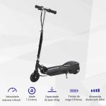 Trotinete Elétrica para Crianças + 7 Anos trotinete Dobrável com Altura Ajustável 24V Bateria Recarregável Velocidade até 12 km/h e Carga 50 kg 74x36x82,5 - 92,5 cm Preto