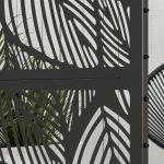 Biombo de Exterior Separador de Ambientes com 3 Peças com Padrão de Flores Grande e Estrutura de Aço 122x45x198 cm Preto