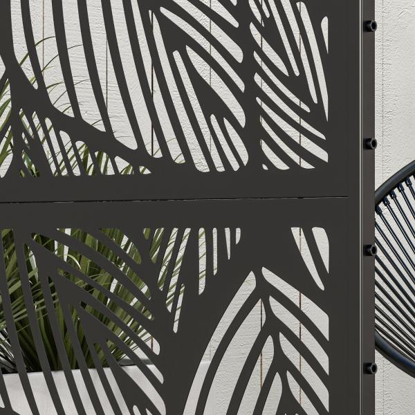 Biombo de Exterior Separador de Ambientes com 3 Peças com Padrão de Flores Grande e Estrutura de Aço 122x45x198 cm Preto