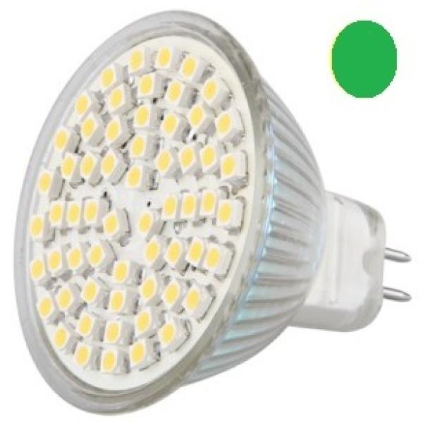 Lampada 60 LEDs SMD3528 12V MR16 3W Cor Verde