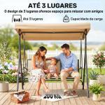 Baloiço de Jardim Exterior de 3 Lugares com Toldo Reclinável Assento Respirável e Estrutura de Aço 175x118x159 cm Bege