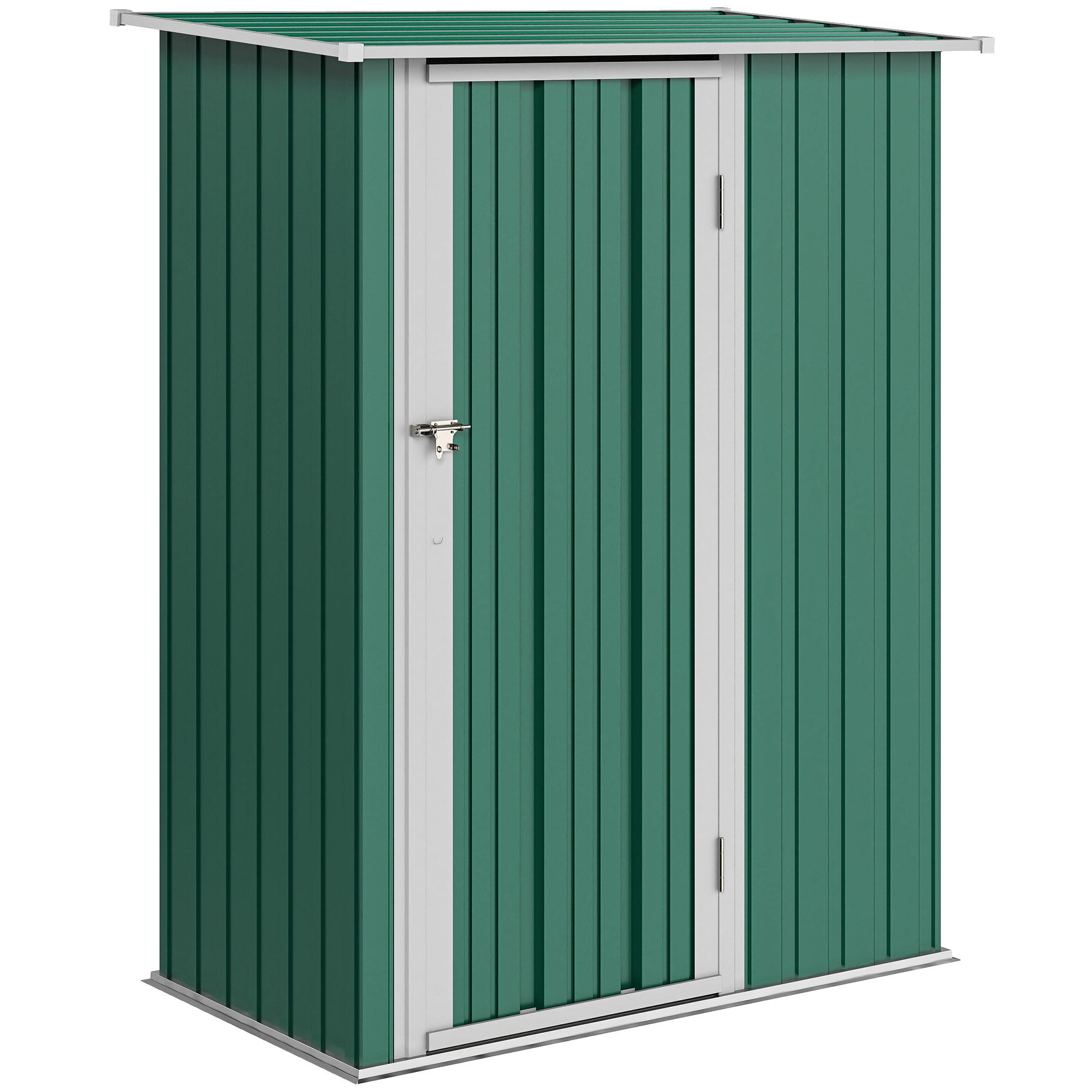 Abrigo de Jardim 142x84x189cm Abrigo de Jardim de Aço Galvanizado com Porta Fechadura e Orifícios de Drenagem para Armazenamento de Ferramentas Verde
