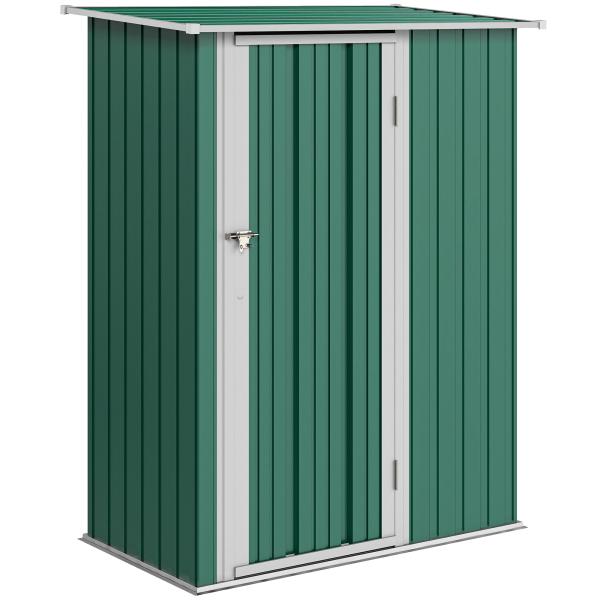 Abrigo de Jardim 142x84x189cm Abrigo de Jardim de Aço Galvanizado com Porta Fechadura e Orifícios de Drenagem para Armazenamento de Ferramentas Verde
