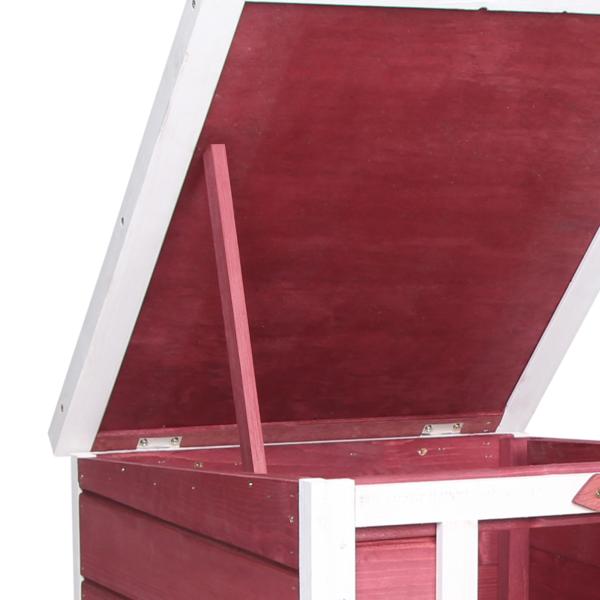 Coelheira de Madeira Exterior Coelheira para Roedores Animais de Estimação Pequenos com Teto Asfáltico e Rampa Antiderrapante 42x51x43cm Vermelho