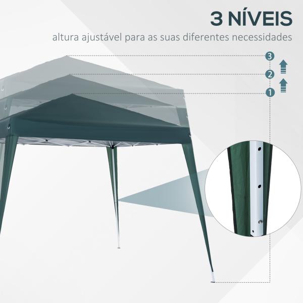 Tenda Dobrável Tenda com Desenho Pop Up para Jardim Campismo Festas Eventos Aço e Oxford 297x297x250 cm Verde