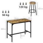 Conjunto de Móveis Altos de Bar com 5 Peças Mesa de Refeição Industrial e 4 Bancos Redondos Marrom Rústico e Preto