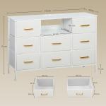 Cómoda com 8 Gavetas Estofada em Borreguito com Estação de Carga Porta USB Tipo - C e Estrutura de Aço 110x30x76 cmCreme