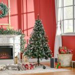Árvore de Natal Artificial 150cm com 676 Ramas e 41 Pinhas Folhas de PVC com Efeito de Neve Base Dobrável e Suporte Metálico para Interiores Verde
