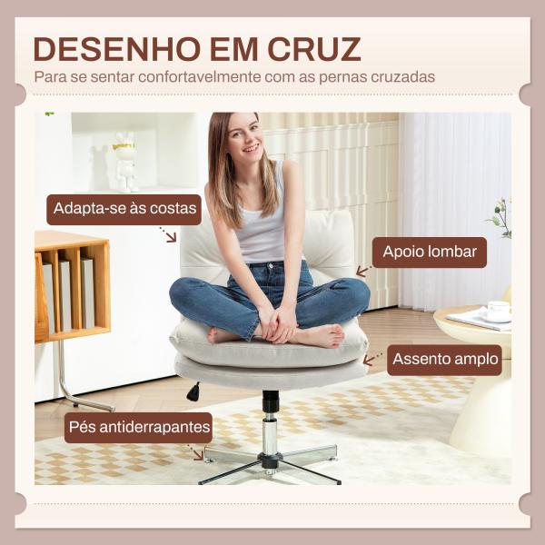 Cadeira de Escritório com Altura Ajustável Função Basculante Base Cruzada e Assento Amplo Cadeira para Estúdio 65x65x84 - 94 cm Cinza Claro