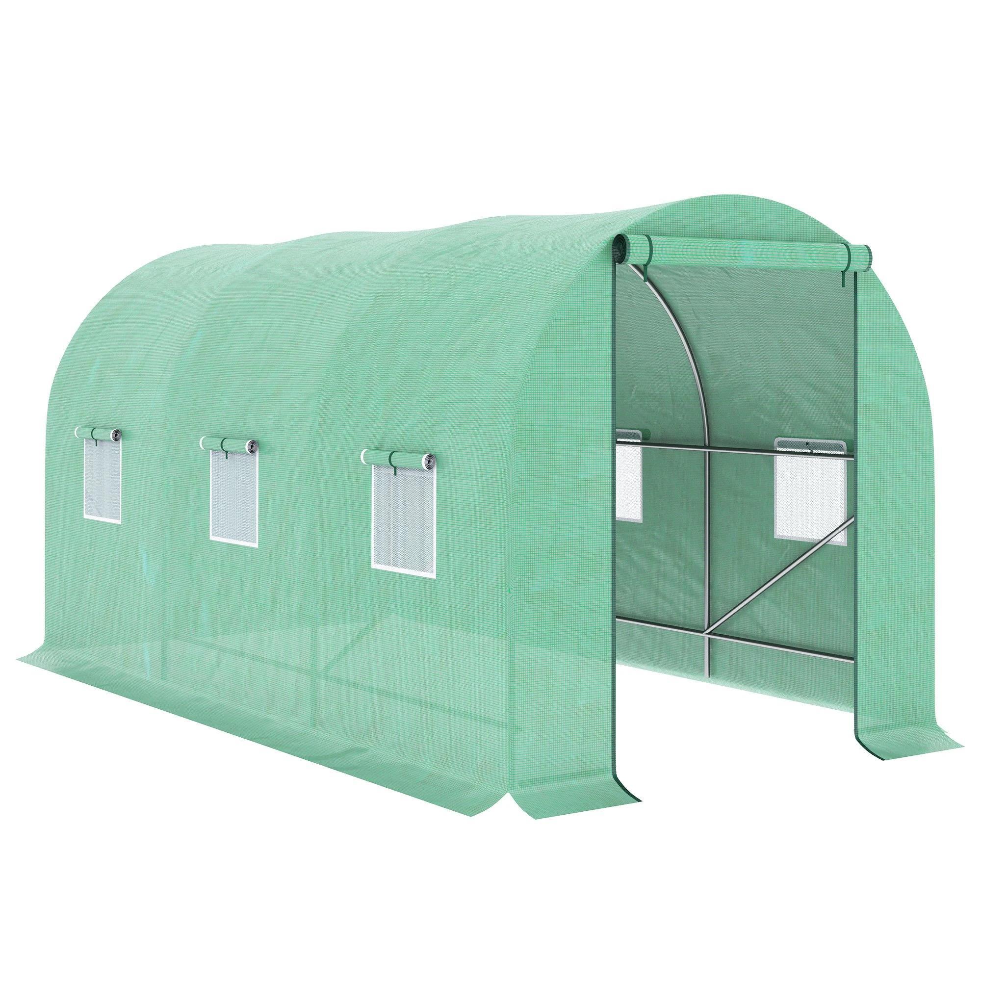 Estufa Tipo Túnel 400x200x200cm Estufa de Túnel com Portas Enroláveis e 6 Janelas Cobertura de PE 140 g/m² Estrutura de Metal para Cultivo de Plantas Verduras Verde