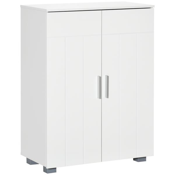 kleanklin Armário de Casa de Banho com 2 Portas e 2 Prateleiras Ajustáveis em 7 Níveis Móvel Auxiliar de Armazenamento para Sala de Estar Cozinha 60x30x80cm Branco