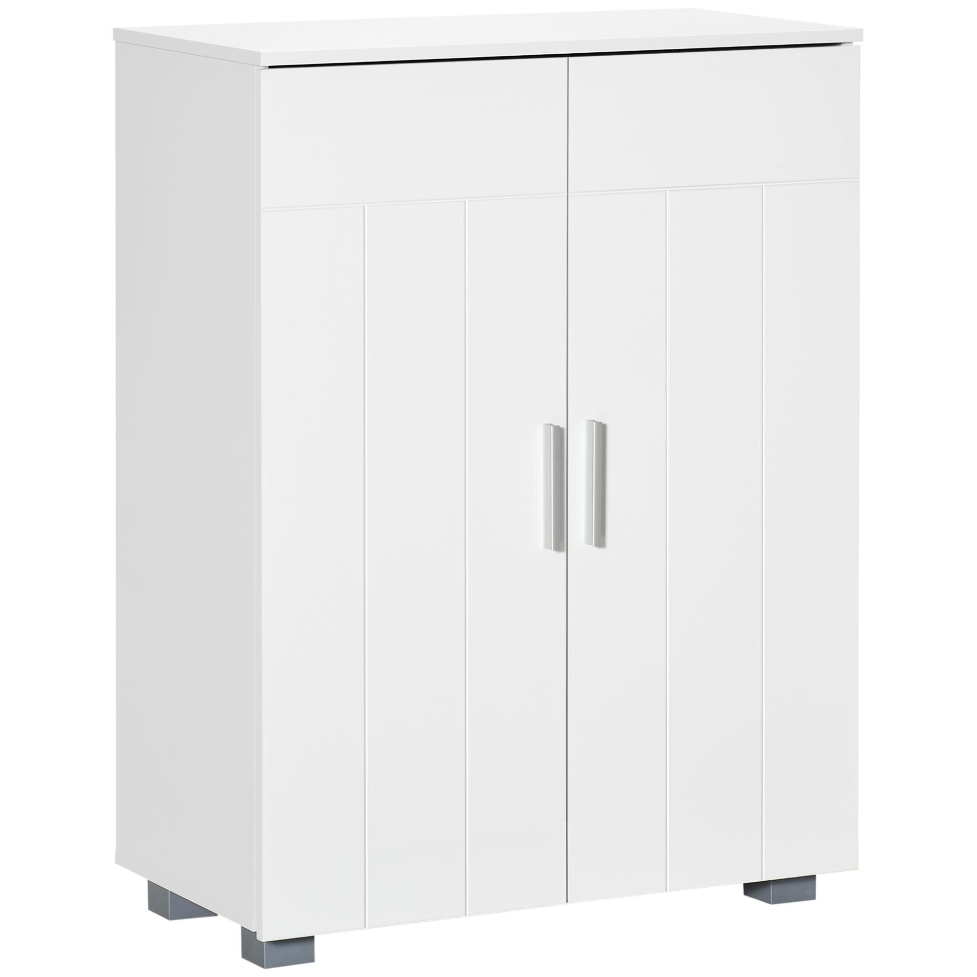 kleanklin Armário de Casa de Banho com 2 Portas e 2 Prateleiras Ajustáveis em 7 Níveis Móvel Auxiliar de Armazenamento para Sala de Estar Cozinha 60x30x80cm Branco