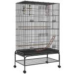 Gaiola para Pássaros com Rodas Comedouros Poleiros Prateleira Inferior Bandeja Removível 97x58x160 cm Preto