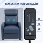 Poltrona de Massagem Reclinável com 2 Zonas de Massagem 8 Programas e 5 Níveis de Intensidade 68x88x98 cm Azul Escuro