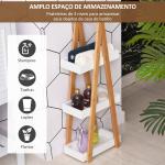 Estante de Bambú para Casa de Banho com 3 Prateleiras de Armazenamento Móvel Organizador para Cozinha Sala de Estar Lavanderia 30x18x81cm Madeira e Branco