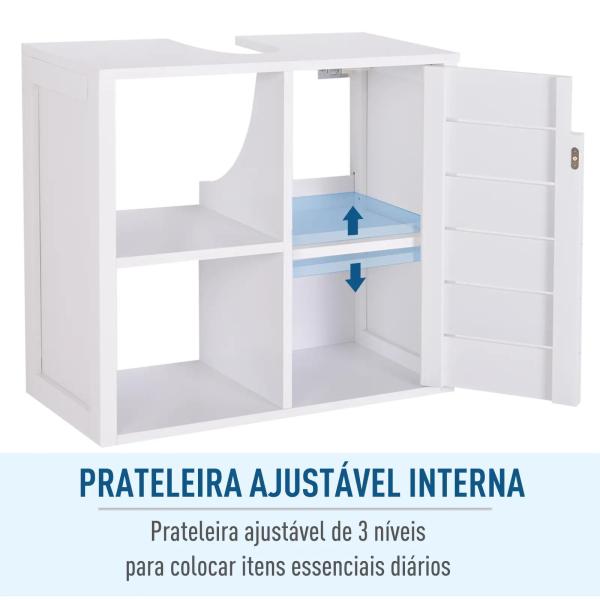Móvel para Lavatório Pousar Suspenso com 2 Prateleiras Abertas e Armário com Prateleira Ajustável 60x30x54 cm Branco