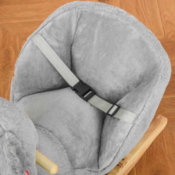 Baloiço Infantil com Forma de Coala com Fantoche para Bebés 18 - 36 Meses com Som Cinto de Segurança e Apoio para os Pés 60x33x50cm Cinza
