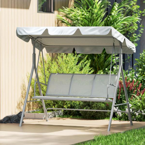 Baloiço Jardim de 3 Lugares com Toldo Ajustável Encosto Respirável e Estrutura de Metal Carga 240kg 171x108x154cm Cinza