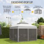 Tenda Dobrável Exterior 325x325x270 cm Tenda de Jardim com Teto Duplo Rede Mosquiteira Amovível e Bolsa de Transporte Cinzento