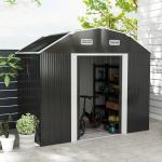 Abrigo de Jardim 2,7 m² 238x132x198,5 cm com Base Prateleiras Ajustáveis 2 Portas e 2 Janelas de Ventilação Cinza Escuro