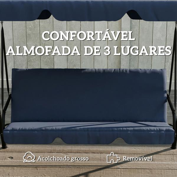 Baloiço de Jardim Exterior de 3 Lugares com Toldo Ajustável e Estrutura de Aço 172x118x153 cm Azul - Marinho
