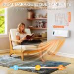 Aquecedor Elétrico de Baixo Consumo de Parede 2000W com 3 Modos Ecrã LED Termostato Temporizador e Oscilação 54x18,7x14,5 cm Branco