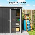 Abrigo de Jardim Exterior 1,5 m² 163x89x182 cm Abrigo Metálico para Ferramentas com Porta de Correr e Teto Inclinado Preto
