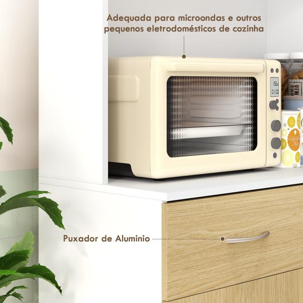 Armário de Cozinha com Gaveta 4 Portas e Prateleiras Interiores Ajustável em Altura Móvel 80x40x180 cm Madeira e Branco