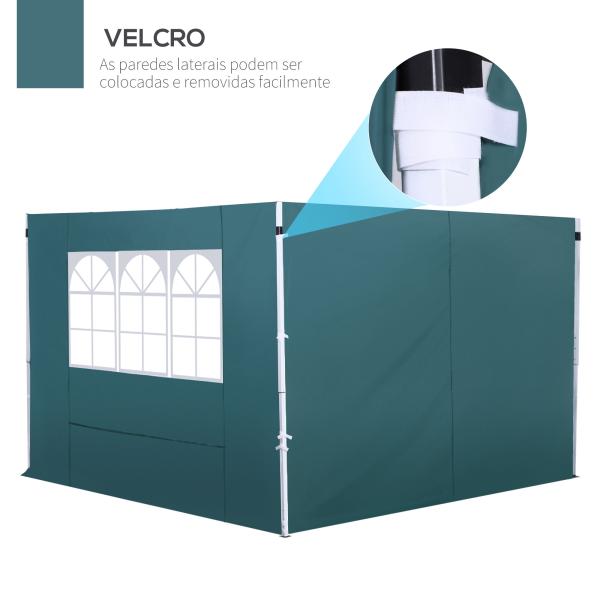 2 Paredes Laterais para Tenda 3x3 m Parede Lateral de Substituição de Tecido Oxford com Janela 300x200 cm Verde