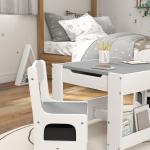 Conjunto de Mesa e 2 Cadeiras Infantis 2 em 1 com Ardósia Gavetas de Tecido e Espaço de Armazenamento para Quarto Cinza