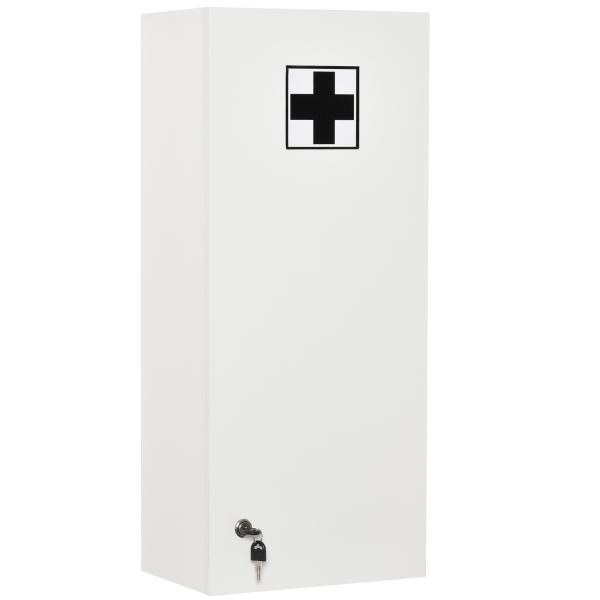 Armário de Medicamentos de Parede 5 Níveis com Prateleiras de Vidro Ajustáveis Fechadura Chaves 30x20x70 cm Branco