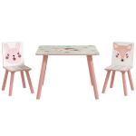 Conjunto de Mesa e Cadeiras para Crianças de 3 Peças Mesa Infantil com 2 Cadeiras Conjunto de Móveis para Atividades Rosa