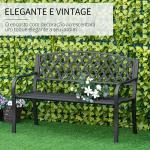 Banco de Jardim de 2 Lugares com Encosto Decorativo e Apoio para os Braços para Terraço Varanda Pátio Exterior Carga 280kg Ferro Fundido e Aço 128x58,5x89cm Preto