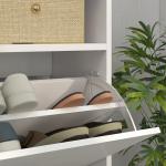 Móvel Sapateira de Entrada com Luzes LED Prateleira Aberta e 2 Gavetas Basculantes para 12 - 16 Pares 80x24x99,5 cm Branco Brilhante