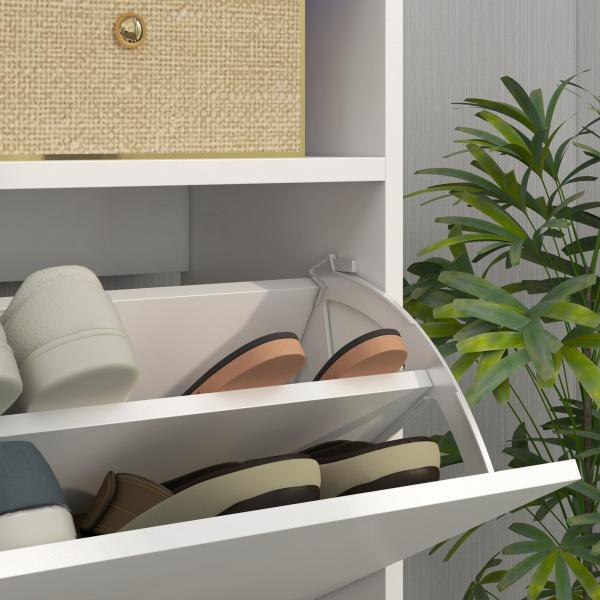 Móvel Sapateira de Entrada com Luzes LED Prateleira Aberta e 2 Gavetas Basculantes para 12 - 16 Pares 80x24x99,5 cm Branco Brilhante