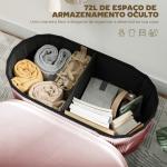 Puff de Arrumação Banco de Arrumação Dobrável 72 L 76x38x35 cm Estofado em Veludo Baú de Armazenamento Rosa