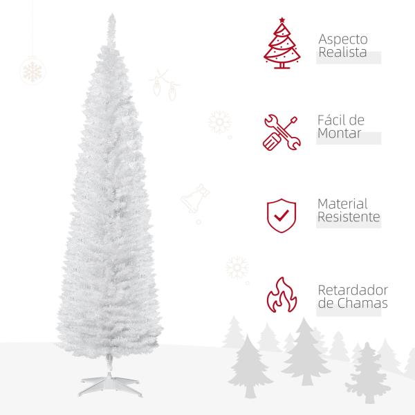Árvore de Natal Artificial 210 cm Ignífugo com 199 Ramos de PVC Decoração de Natal para Interiores Branco