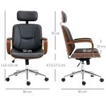 Cadeira de Escritório Operativa de Couro PU com Apoio para a Cabeça Amovível Altura Ajustável 63x62x110 - 120cm Preto e Madeira