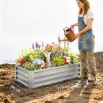 Caixa de Plantio de Aço Galvanizado para Cultivar Plantas Flores Floreira Exterior Retangular com Fundo Aberto 120x60x30,5 cm Prata