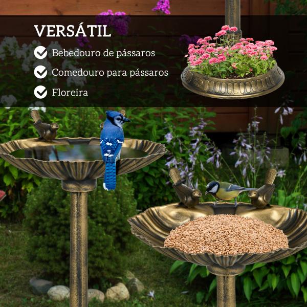 Banho para Pássaros de Jardim Exterior 81 cm com Design em Concha e Acabamento Envelhecido Leve e Resistente Bronze