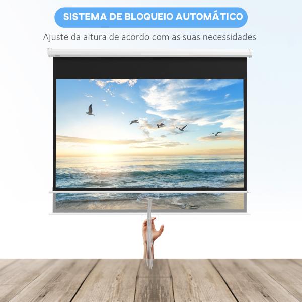 Tela de Projeção Manual 80 polegadas Formato 16:9 com Altura Ajustável para Interior e Exterior 187x8x150 cm Branco