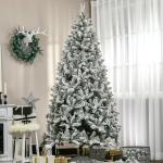 Árvore de Natal Artificial 225 cm com Neve Ignífugo com 1300 Ramos Folhas de PVC Base Dobrável Verde