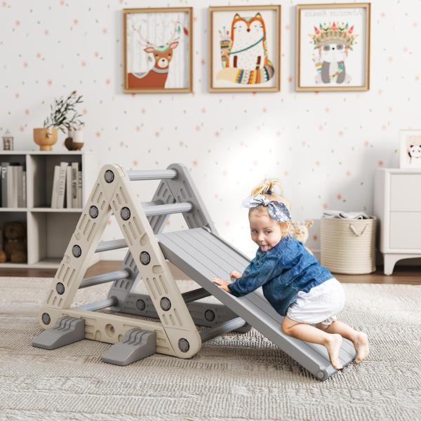 Triângulo de Escalada para Crianças de 18 - 48 Meses com Escorrega e Rampa 130x80x69 cm Cinza e Branco