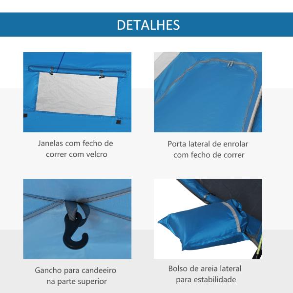 Tenda de Praia Dobrável Tenda de Praia Pop - up 1 - 2 Pessoas com 2 Portas 2 Janelas e Bolsa de Transporte 220x173x120 cm Azul