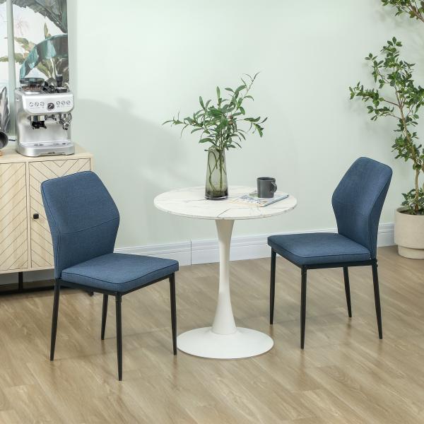 Conjunto de 2 Cadeiras de Jantar Modernas Cadeiras de Cozinha com Assento Acolchoado e Estofado Encosto Curvo 45x57x86 cm Azul Escuro