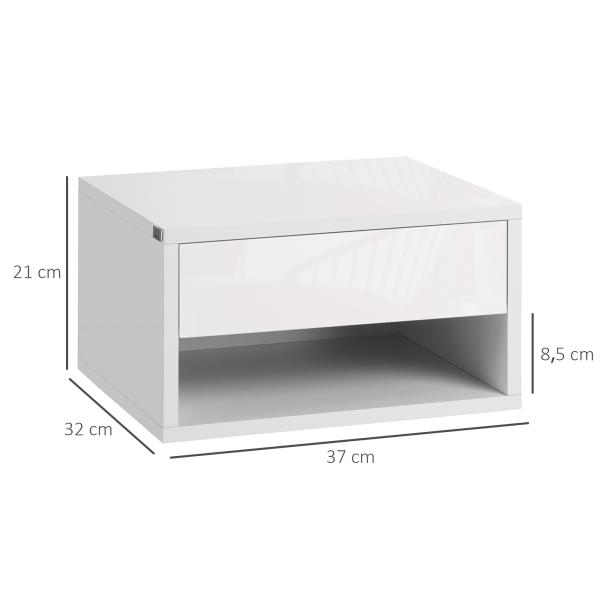 Conjunto de 2 Mesas de Cabeceira Flutuantes Mesas de Cabeceira com Gaveta para Dormitório 37x32x21 cm Branco Brilhante