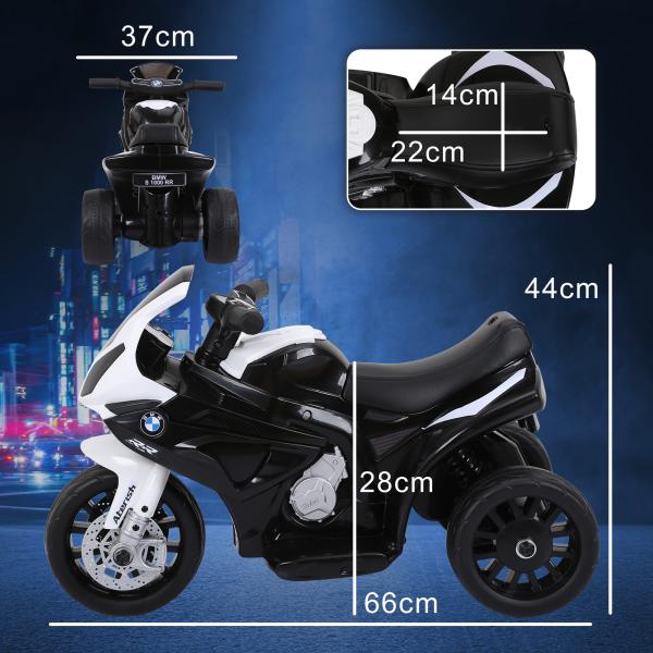 Mota BMW Infantil 6V Elétrica para Crianças 18 - 36 Meses com Faróis Música 2,5km/h Preto 66x37x44 cm
