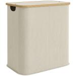 Cesto para Roupa Suja Dobrável com Tampa 80 L em Tecido Não Tecido, 2 Compartimentos, Asas, 54x34x58,5 cm, Bege